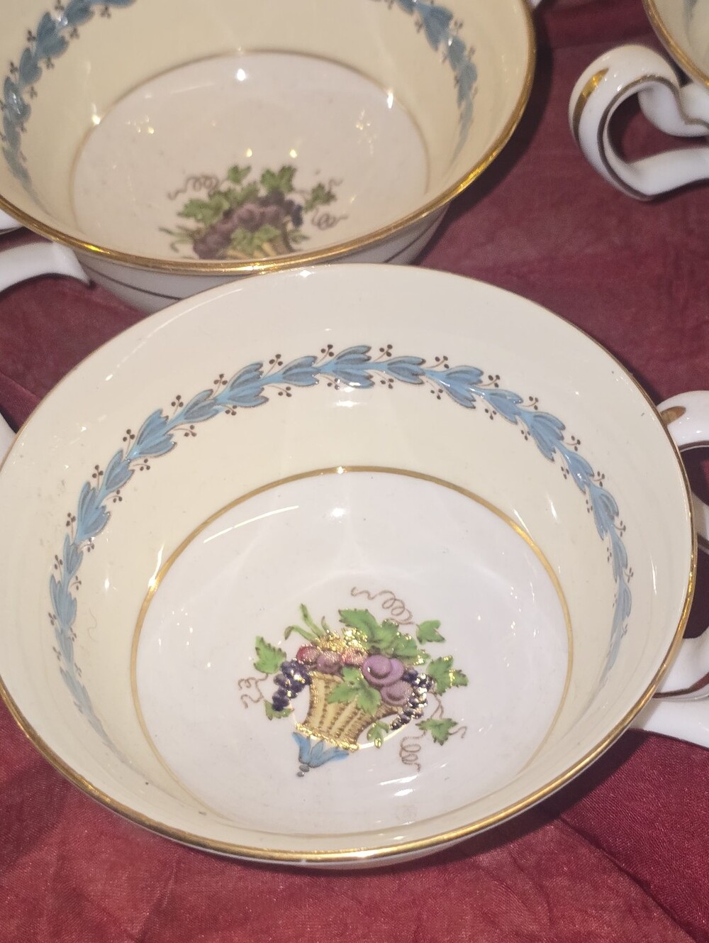 4 Wedgewood Appledire Pattern W3257 Bone China Boulion  Bowls 2 Handles Foot